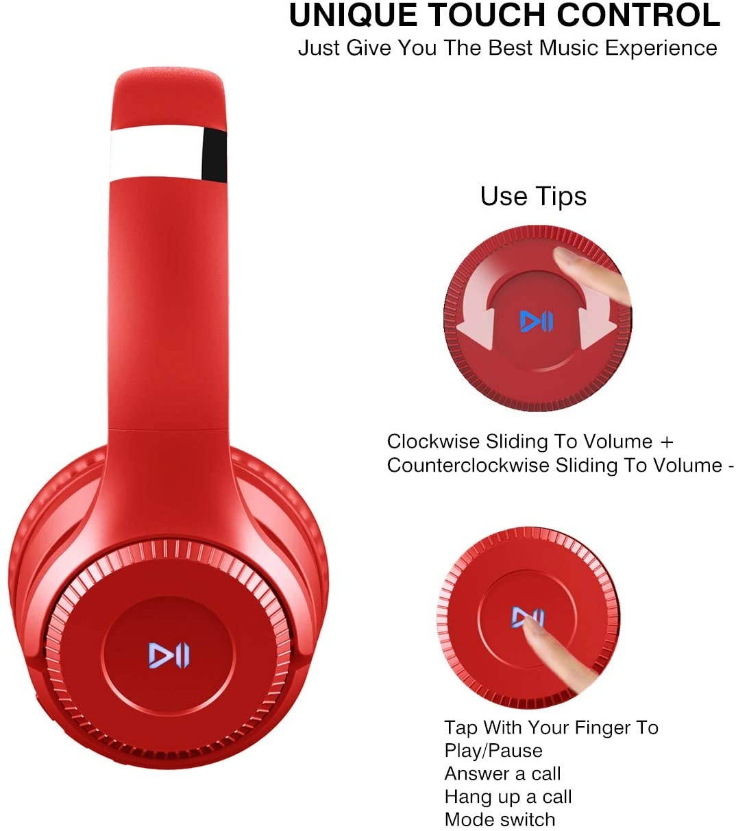 H2 Bluetooth Headphones Over EarDual 50mm Drivers HiFi Stereo Wireless Headphones Noise Cancelling Wireless Over Ear Headset with Mic and WiredTF Card Mode for Cell Phones/PC/TV - Red