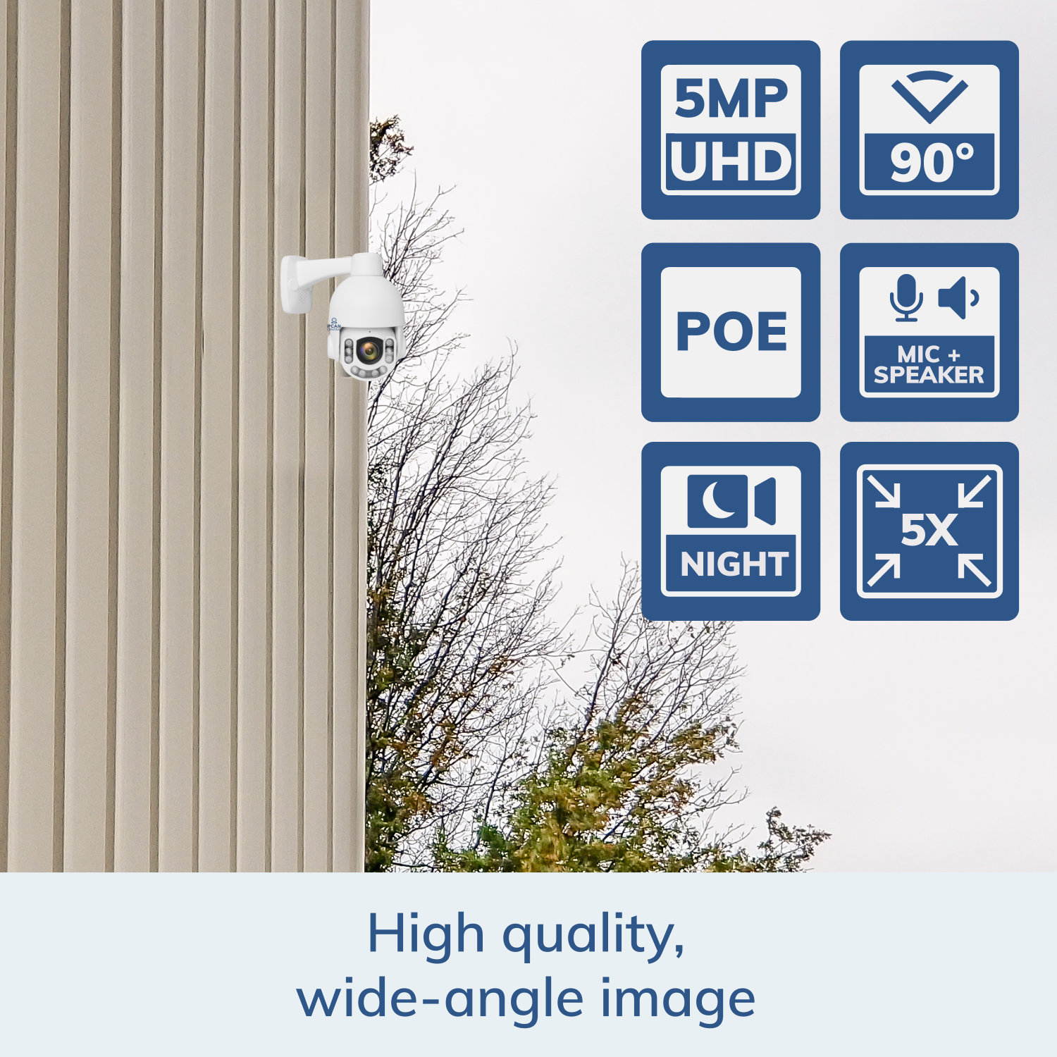 IPCC-5080E Mini HDPro V1 - 5x Optical Zoom, HD 5.0 Mega Pixel, POE, Plug and Play, Outdoor Metal Dome PTZ IP Camera, Startlight and IR Nightvision,  2 Way Audio, Blueiris Compatible