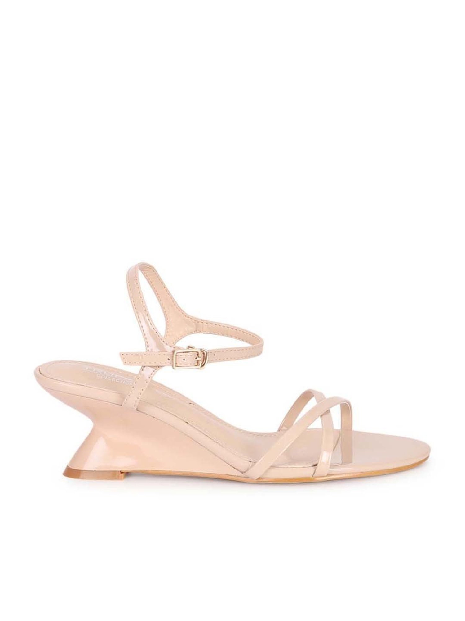 Truffle Collection Women's Beige Ankle Strap Wedges