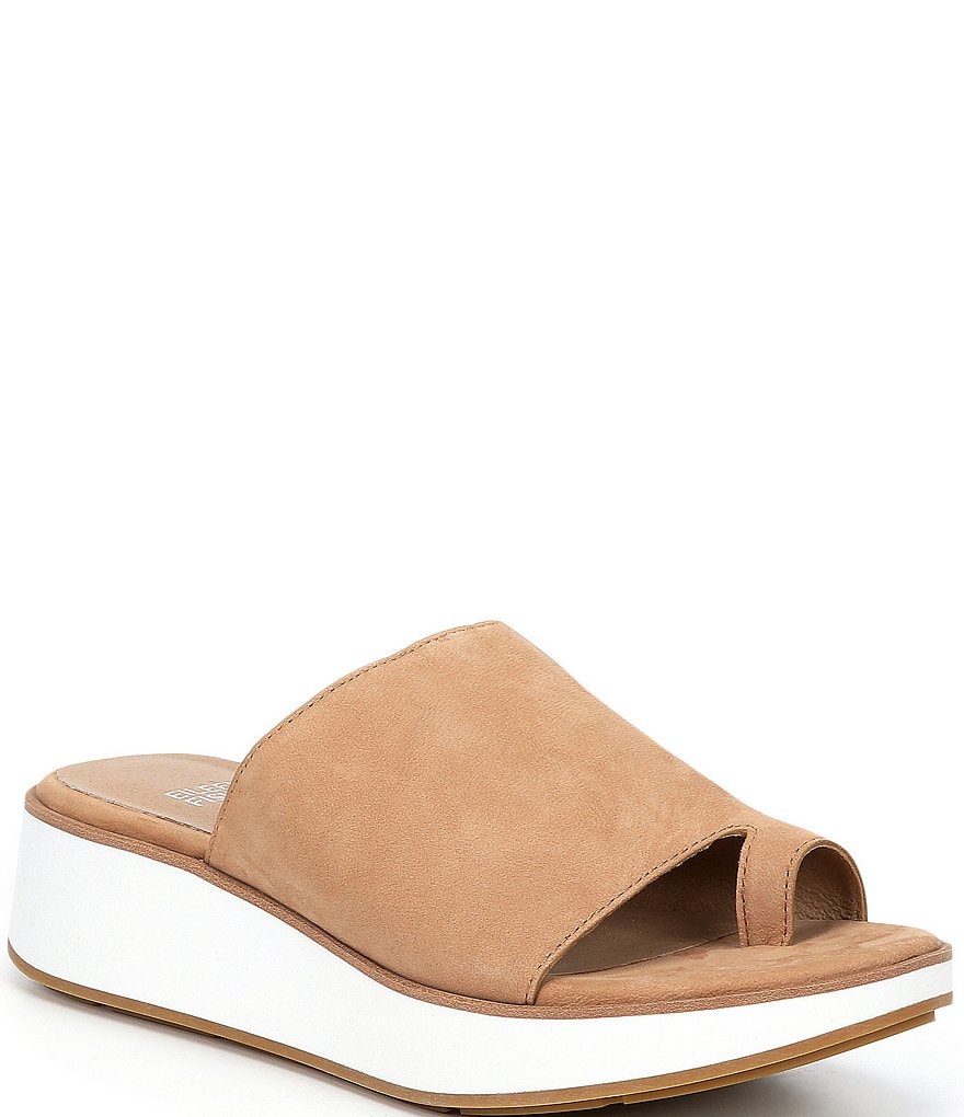 Eileen Fisher Dare Nubuck Toe-Loop Wedge Sandals