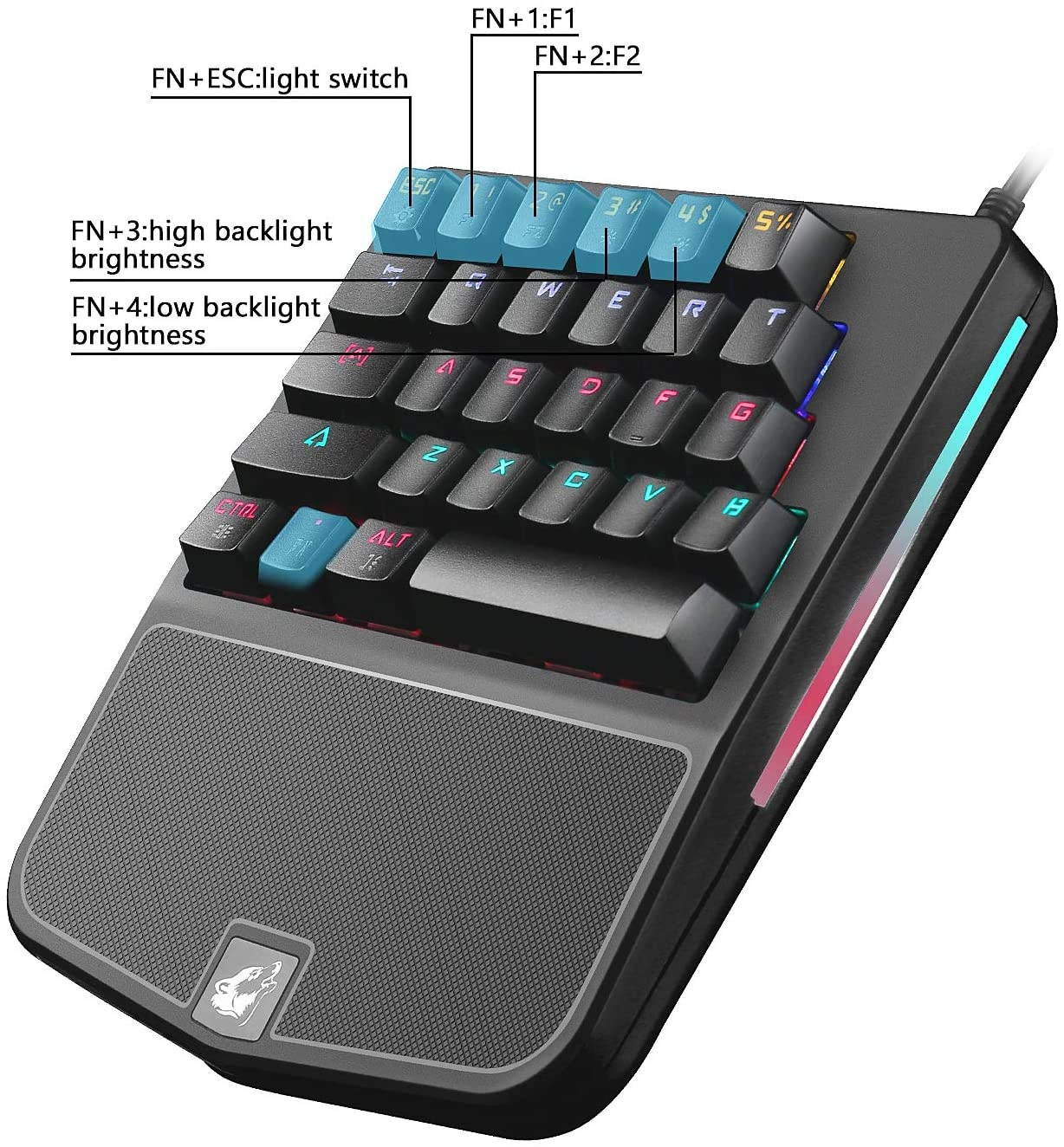 FELiCON Mechanical Gaming Keyboard K9 28 Key Wired Rainbow LED Backlit one Hand Gamer Keyboard USB Ergonomic Design with Wrist Rest Blue Switch for Desktop PC Laptop Computer [windows2000] &hellip;