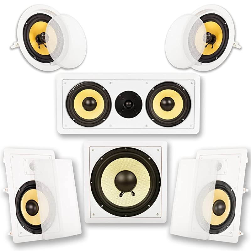 Audio HD518 inWallCeiling Home Theater 8quot Surround 51 Speaker System White