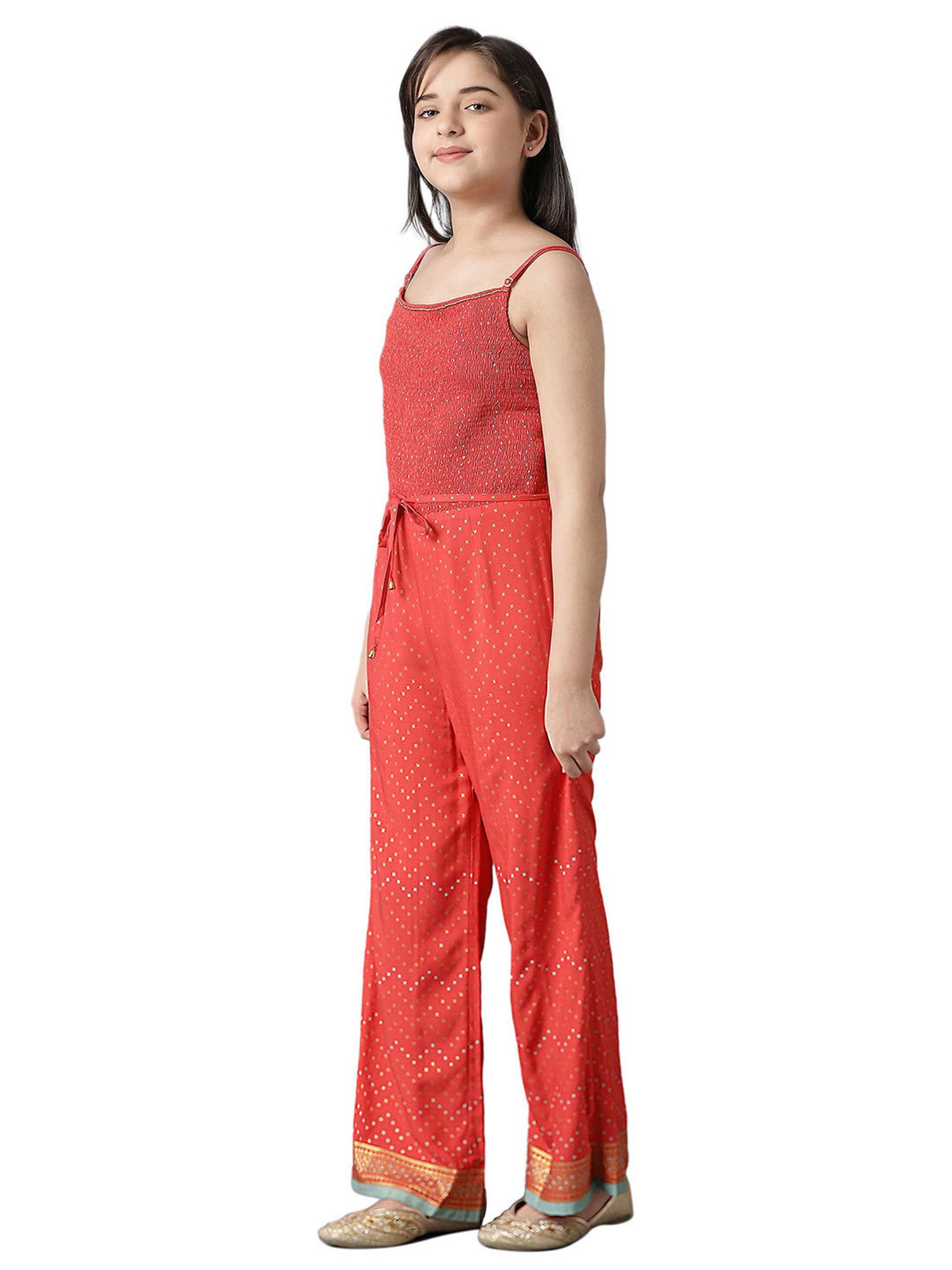 Aurelia Kids Red Printed Jumpsuit