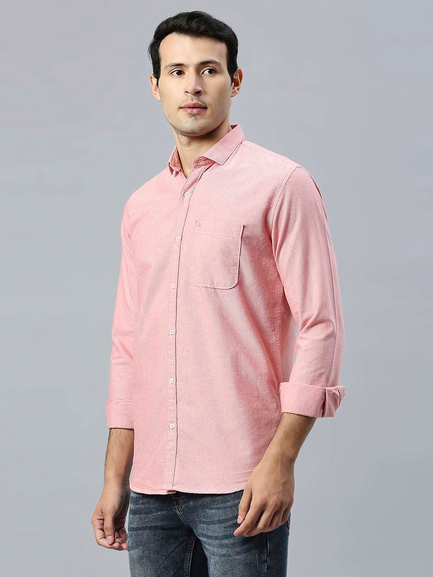 HJ HASASI Pink Slim Fit Cotton Shirt