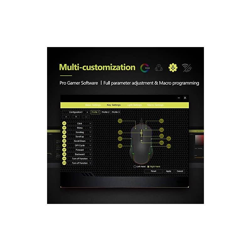 Wireless Gaming Mouse Rechargeable with 16000DPI, Chroma RGB and Ambidextrous Side Wing and Personalized Weights Design, 8 Programmable Buttons, Up to 50 Hr Battery Life(M627BU(3389)-Black)