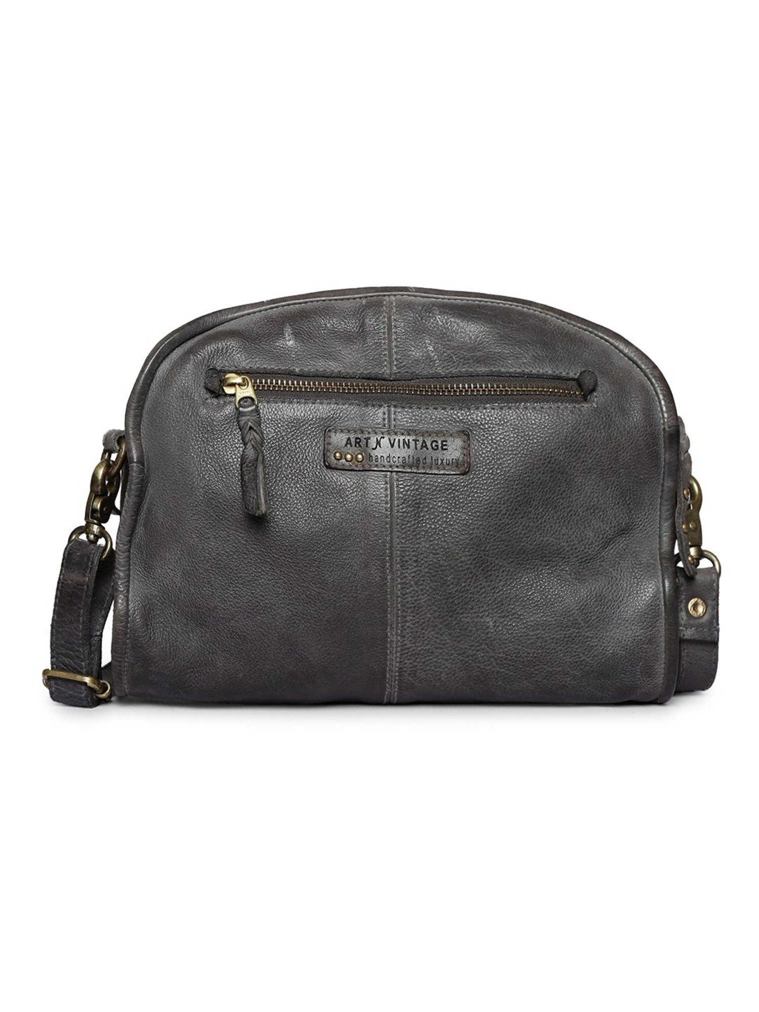 Art N Vintage Silvia Grey Leather Embellished Medium Sling Handbag