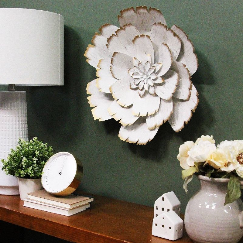 19.29" Metal Flower White - Stratton Home Décor