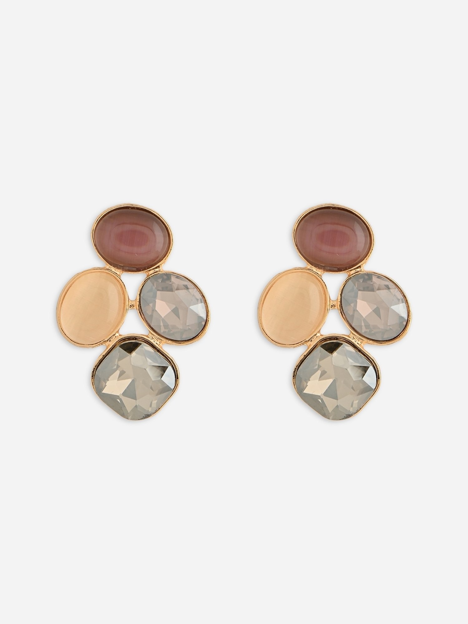 ToniQ Gold Brown Partywear Stud Earrings for Women