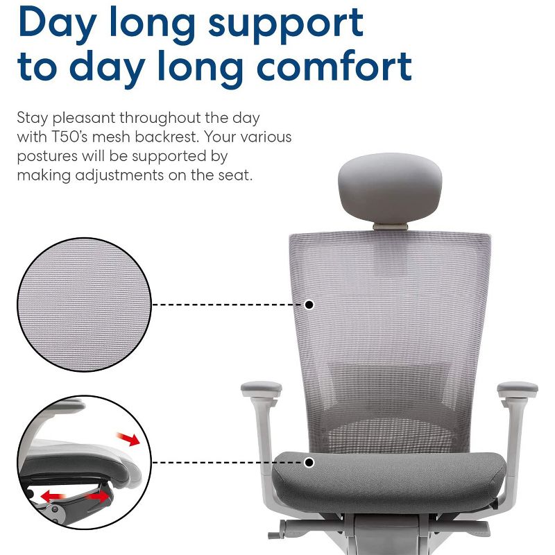 SIDIZ T50 Customizable Comfort Ergonomic Office Computer Gaming Desk Chair, Fabric Grey, w/ Lumbar Support, Memory Foam Seat, & 3D Adjustable Armrests