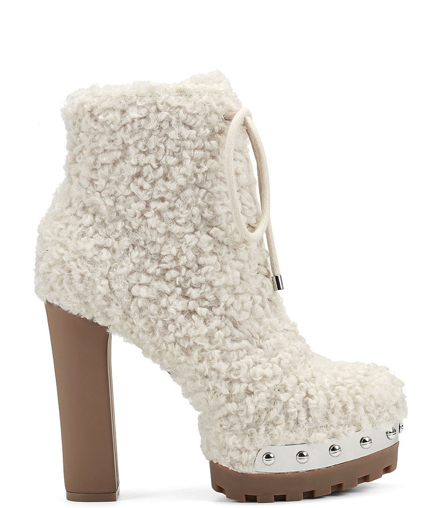 Jessica Simpson Irella Faux Shearling Studded Platform Lug Sole Hiker Booties
