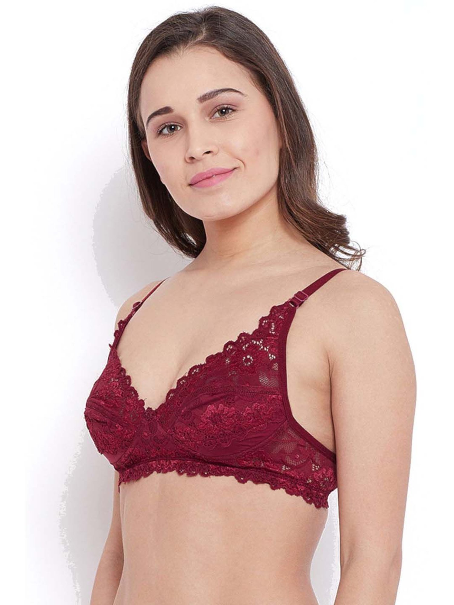 N-Gal Maroon & Red Lace Work Half Coverage Bras - Pack Of 2