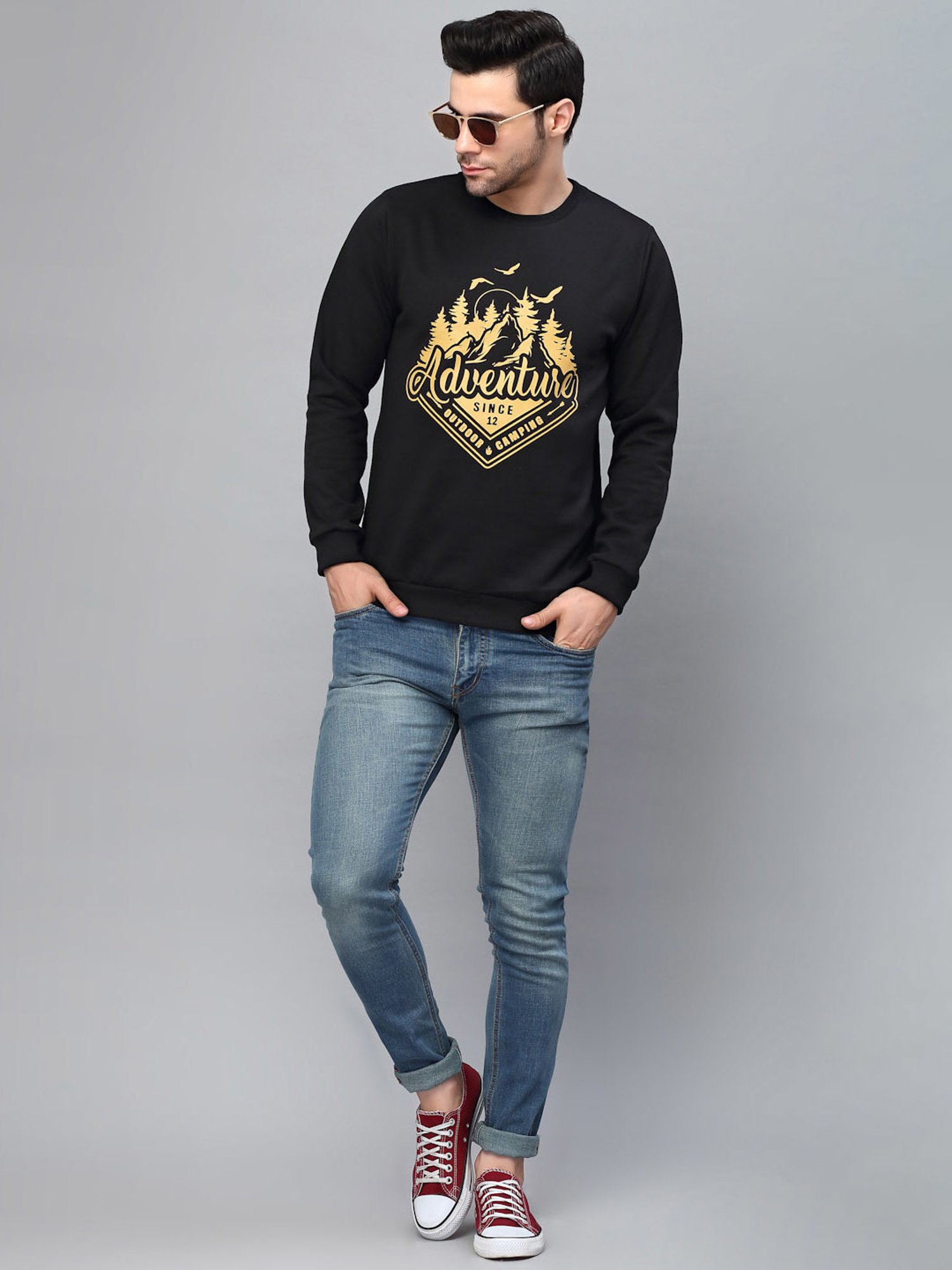 Forca Black Regular Fit Printed Sweatshirt