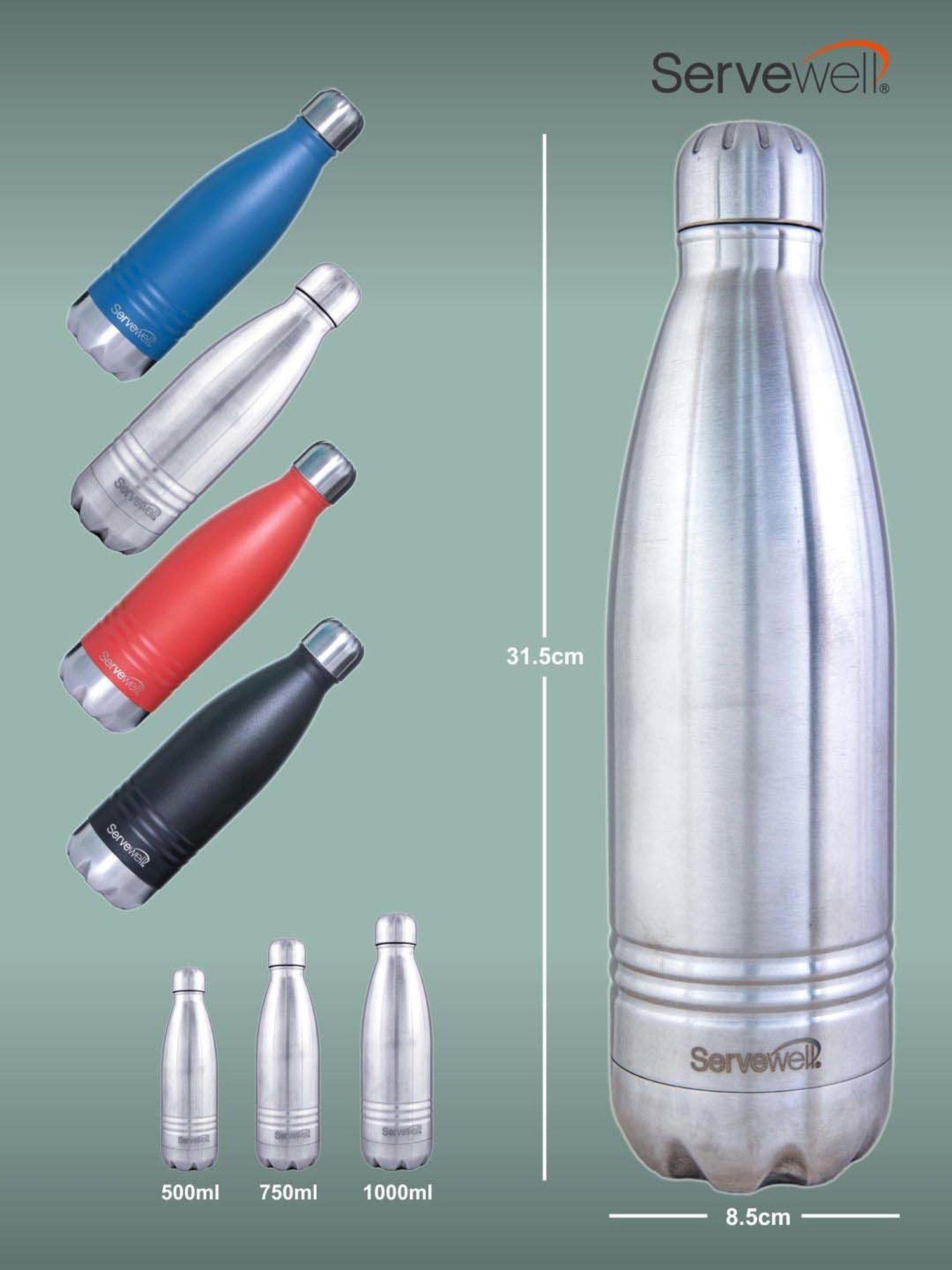 Servewell Silver Steel Indus Vacuum Bottle (1 L)