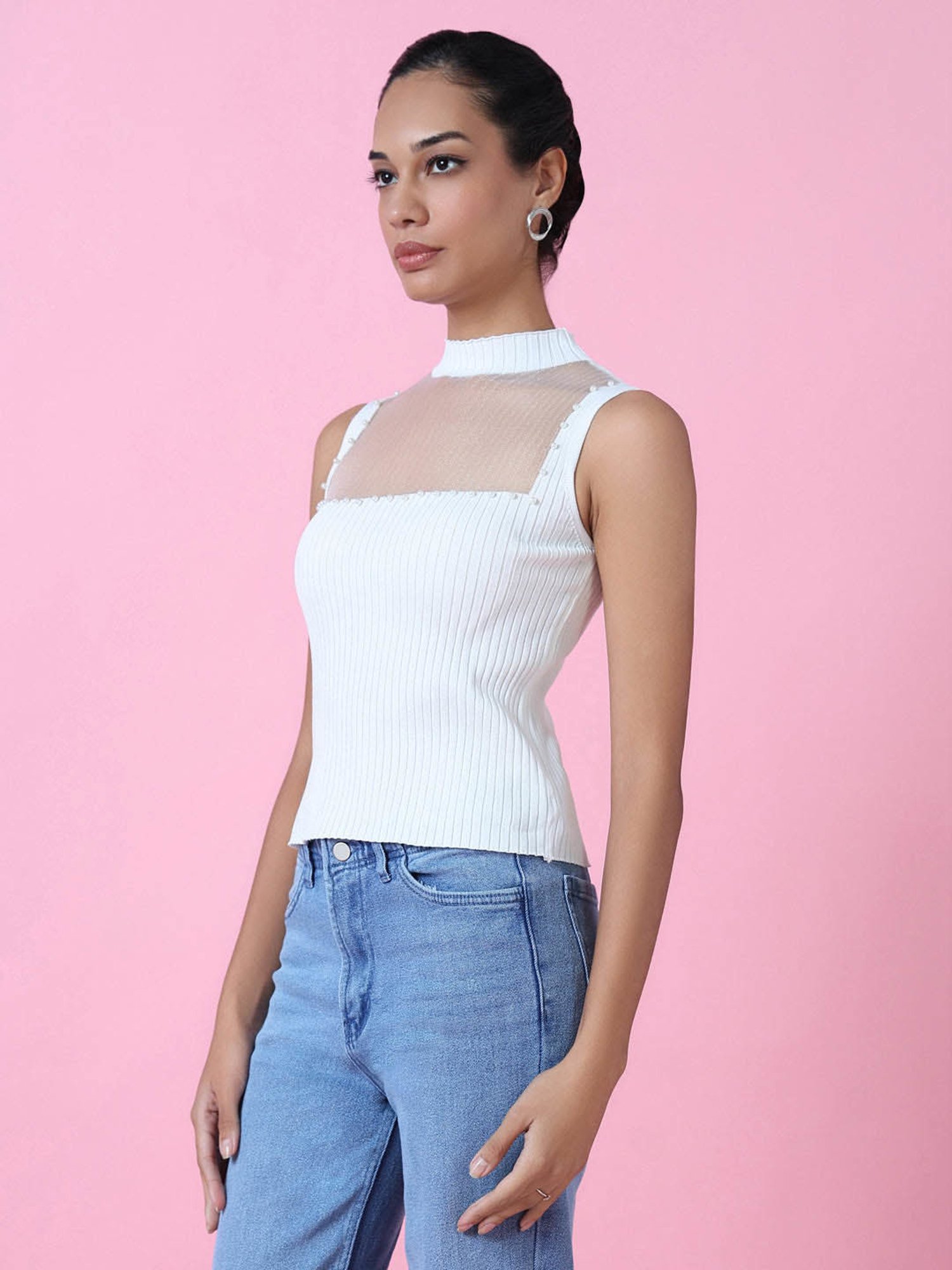 SHOWOFF White Embellished Top