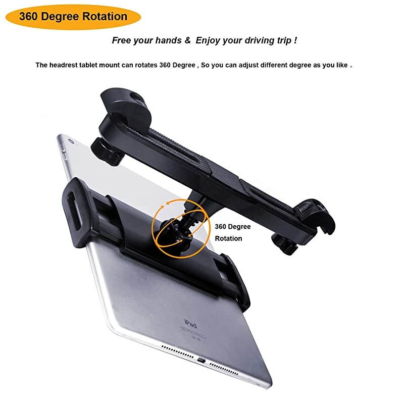 Headrest Tablet Mount,  Car Headrest Tablet Holder Stand Cradle for 4.7-12.9" Devices iPad Pro Air Mini, Galaxy Tabs,Phones and Tablets - Black