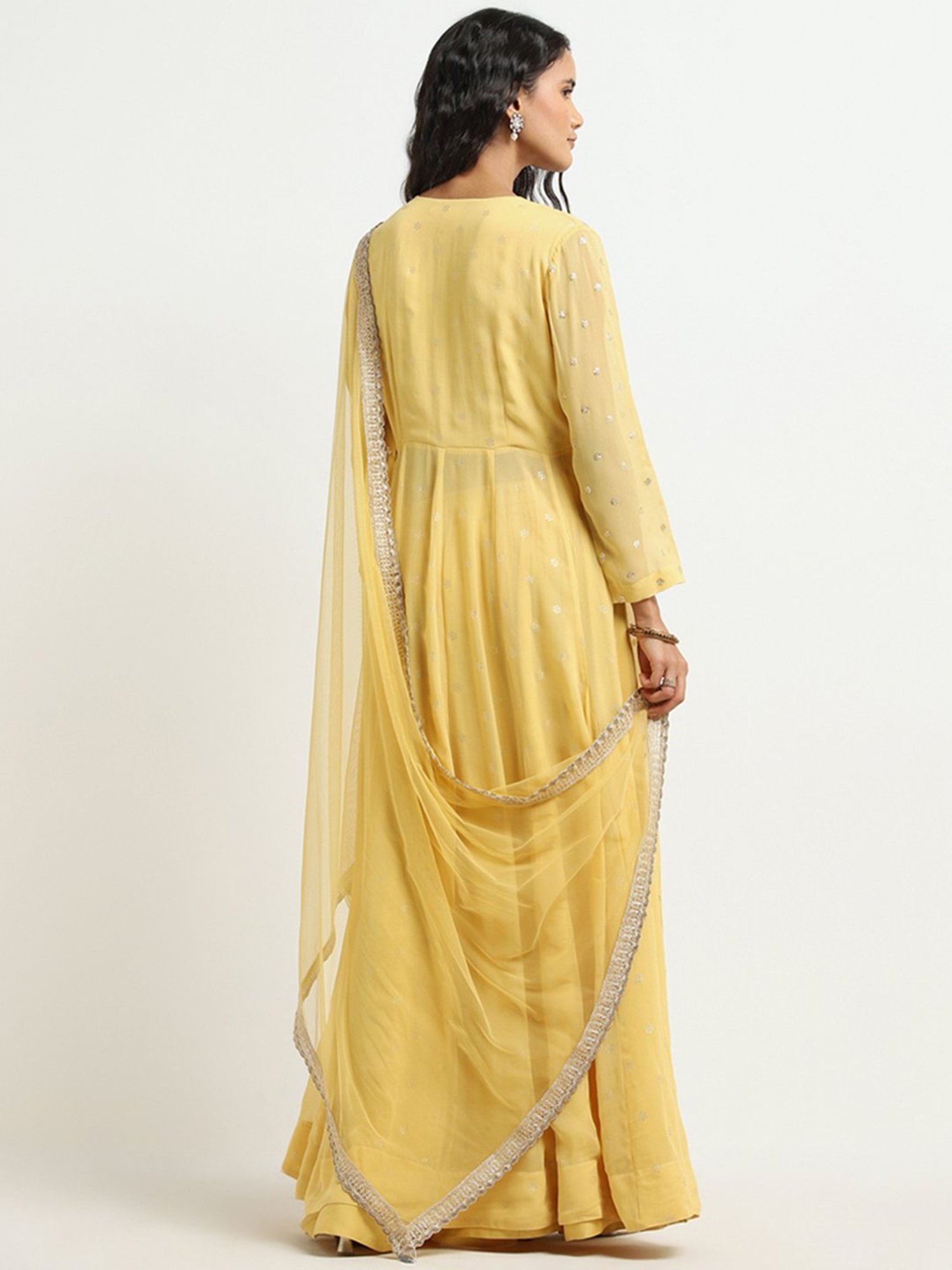 Vark by Westside Yellow Embellished Kurta, Skirt and Dupatta Set