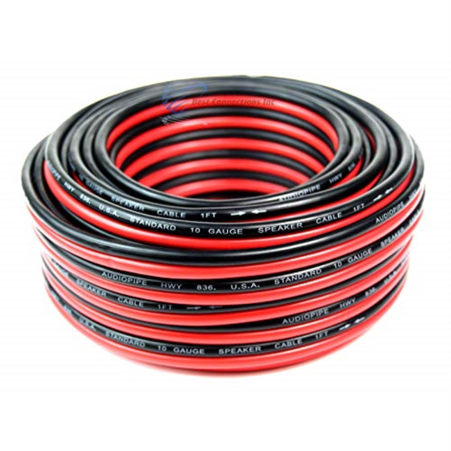 50' audiopipe 10 ga gauge red black zip wire speaker cable copper clad car audio stereo #1050rb