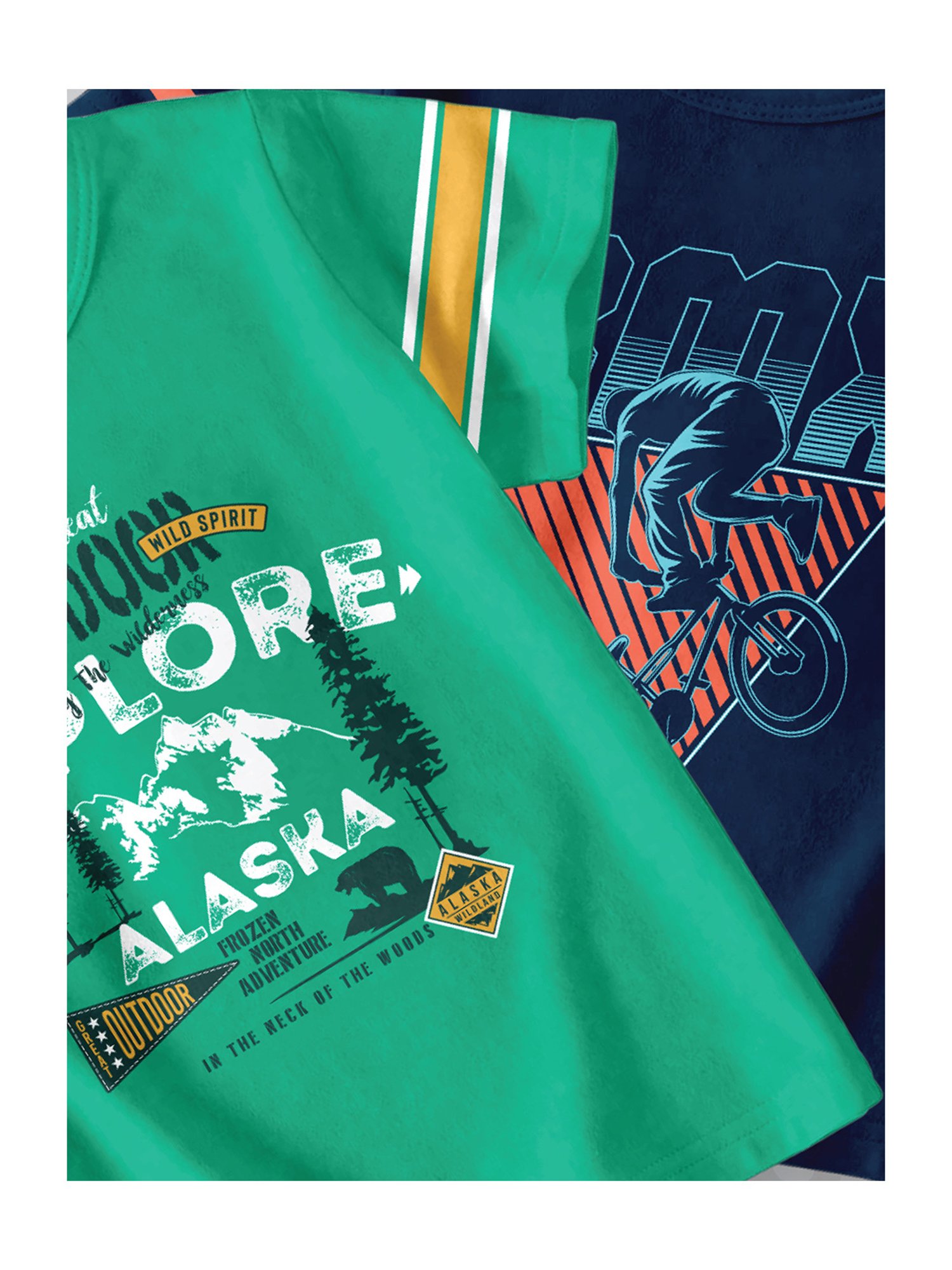 Codez Kids Green & Navy Printed T-Shirt (Pack Of 2)