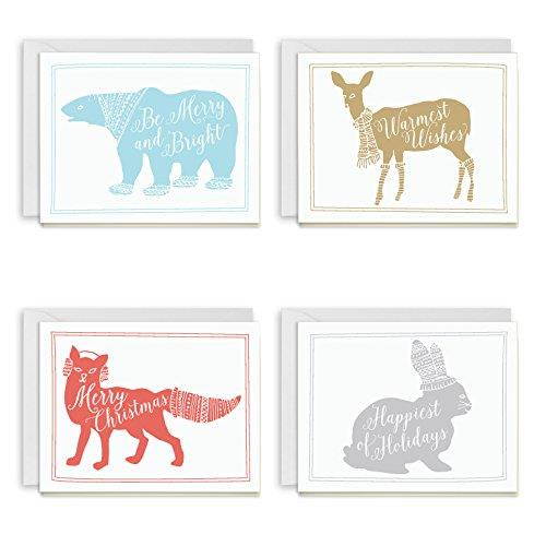 Animal Calligraphy Holiday Christmas Card Assortment - Pack of 20 - 4.25" x 5.5"