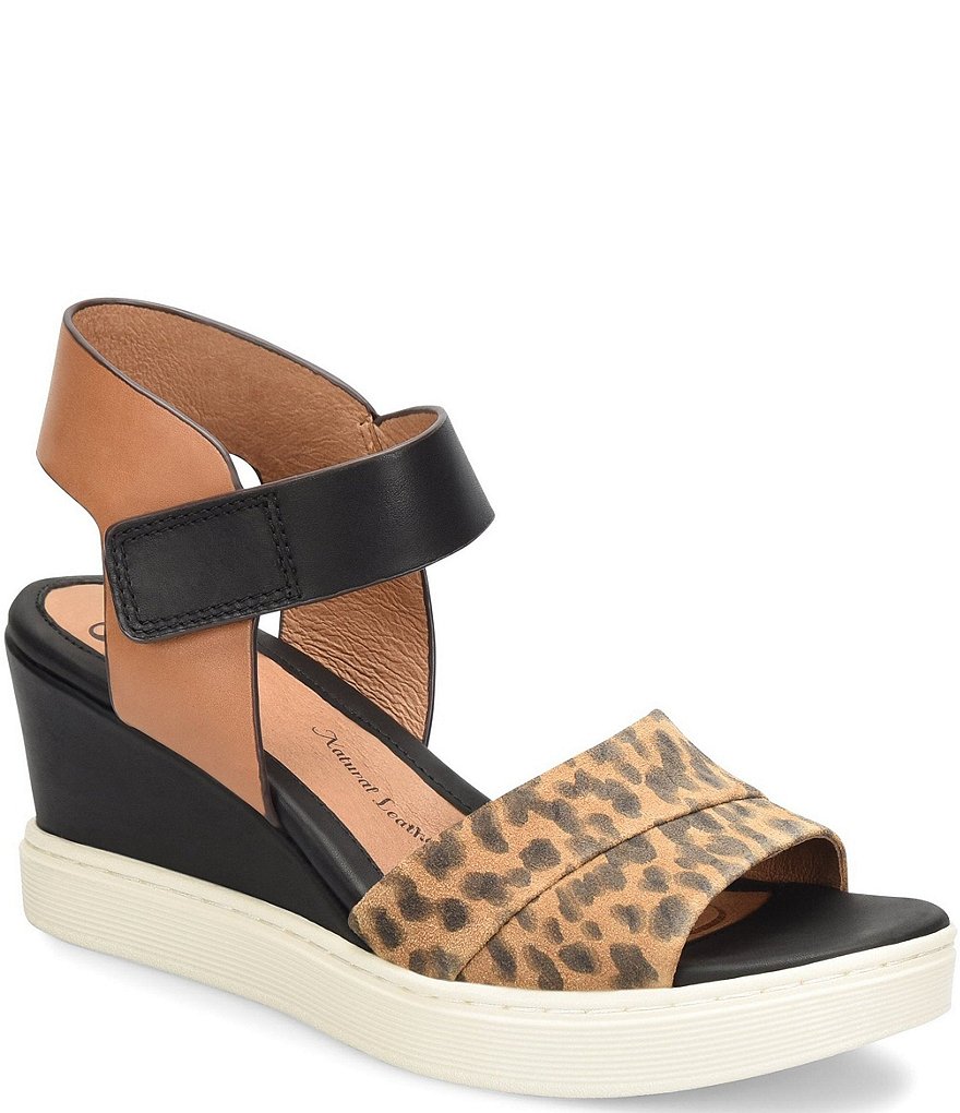 Sofft Samyra Leather Leopard Printed Athletic Inspired Wedges