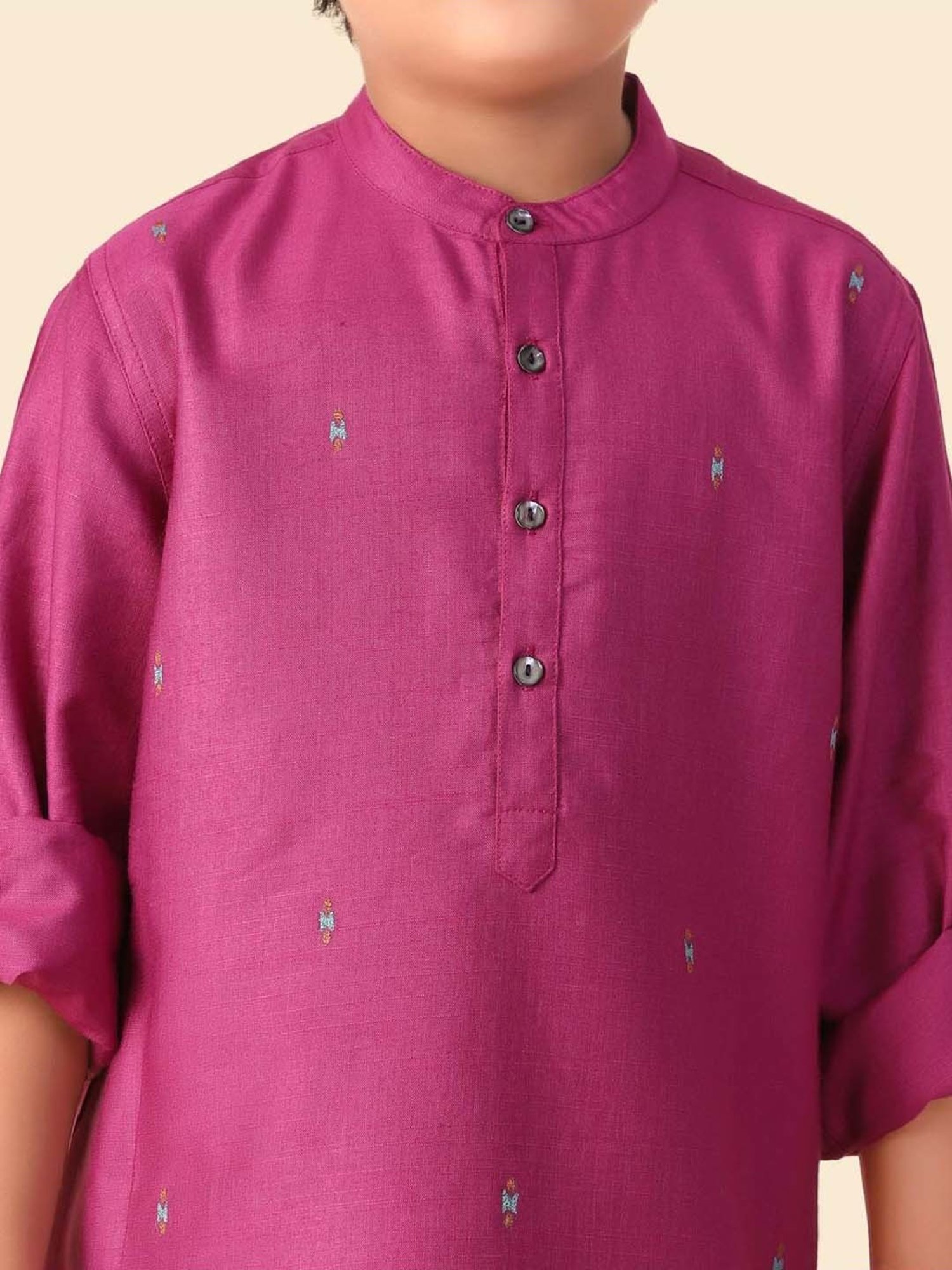 Fabindia Kids Magenta Embroidery Full Sleeves Kurta