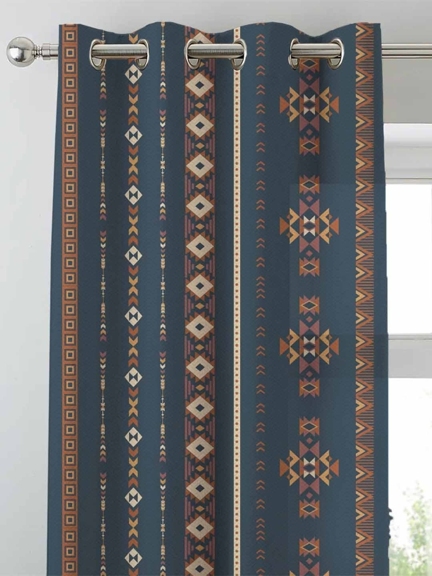 SPACES DRAPE STORY Boho Digital Print Indigo Polyester 5 ft Window Curtains - Set of 2