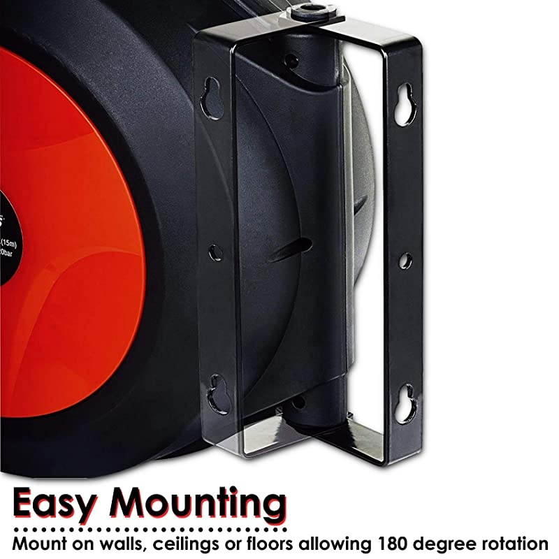 Air Hose Reel Retractable 38 Inch x 50 Foot Hybrid Polymer Hose Max 300PSI Commerical Polypropylene Construction