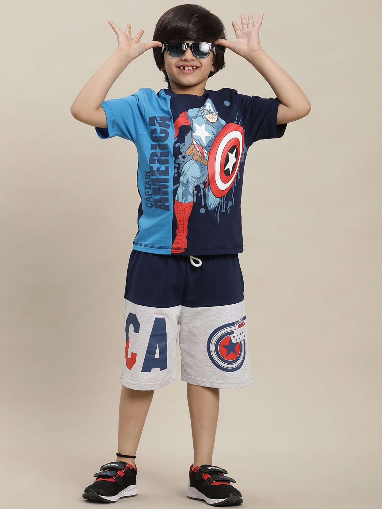 Kidsville Captain America Printed Regular Fit Multicolor T-Shirt For Boys
