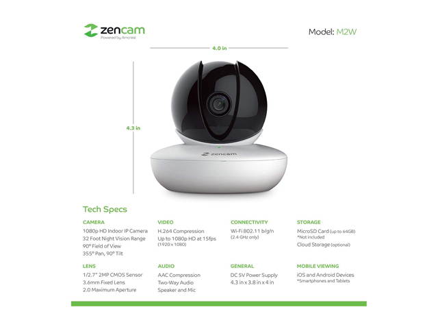 Amcrest Zencam 1080P WiFi Camera, Pet Dog Camera, Nanny Cam with Two-Way Audio, Baby Monitor with Cell Phone App, Pan/Tilt Wireless Wi-Fi IP Camera, Micro SD Card, RTSP, Cloud, Night Vision, M2W White