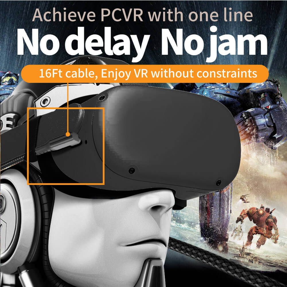 Link Cable 16FT/5M Compatible for Oculus Quest 2, SINRBEGeek High Speed Data Transfer & Fast Charging USB C Cable Compatible for VR Headset Quest Headset and Gaming PC