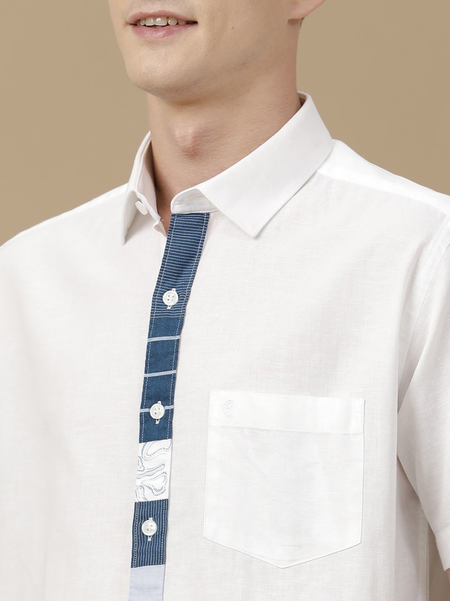 Cavallo By Linen Club White Linen Contemporary Fit Shirt