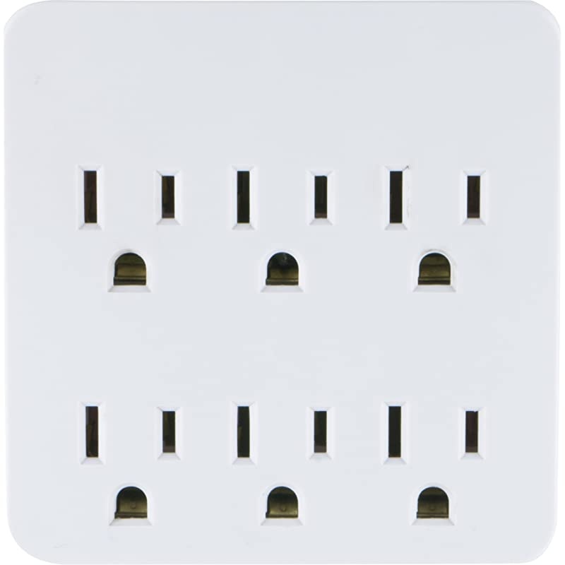 6Outlet Sur Protector Wall Tap 440 Joule Rating Outlet Adapter Automatic Shutdown Technology Great Sur Protector for Holiday Lighting Decorations 3 Prong Outlet White 37155