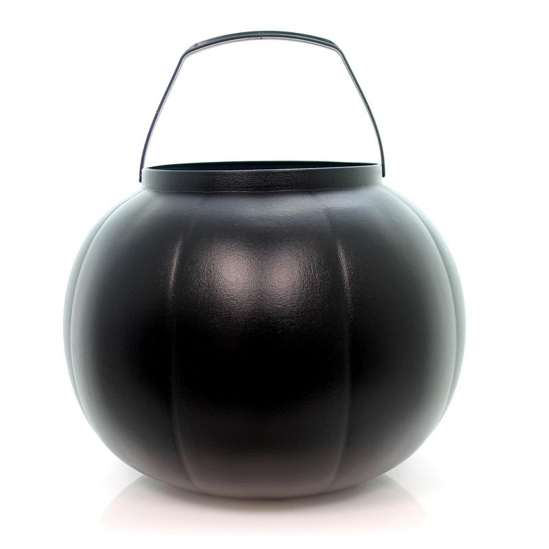 Halloween 12.25" Large Black Pumpkin Pail Orange Trick Treat  -  Decorative Holiday Scene Props