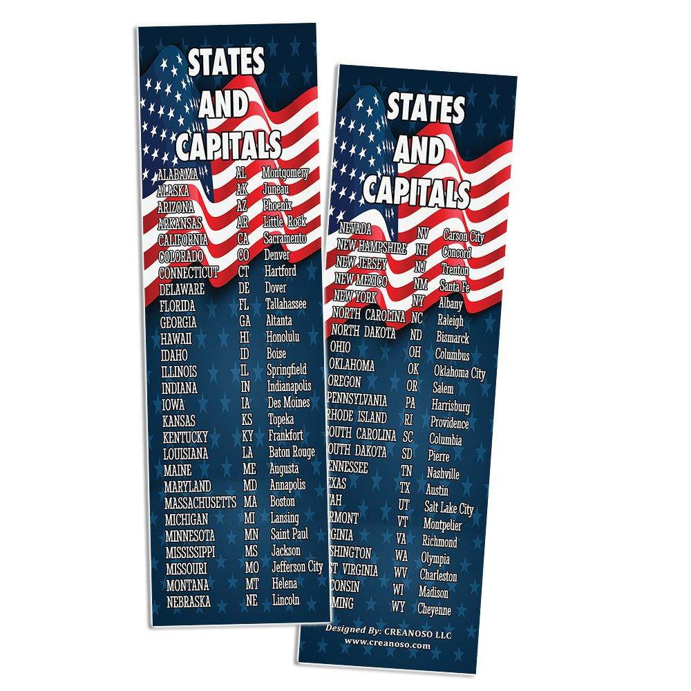 Patriotic Bookmarks Note Cards (60-Pack) - States and Capitals - US Presidents Updated - Proud to be an American - Pledge of Allegiance - Constitution Amendments - Page Markers 4th of July Gifts