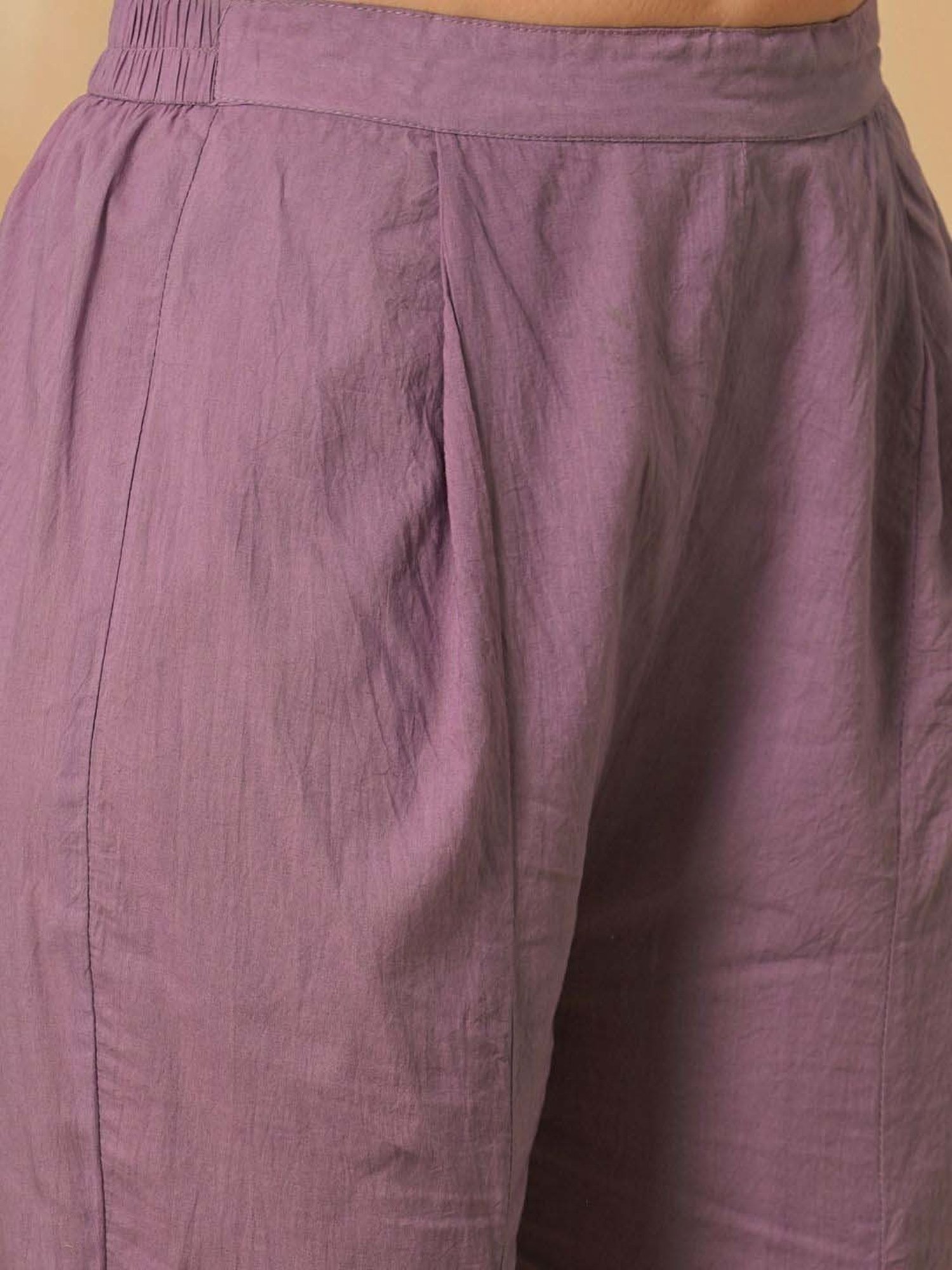 Fashor Purple Cotton Embroidered Kurta & Pant Set