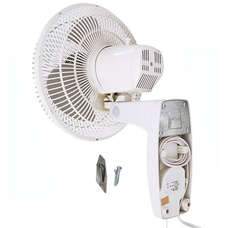 Air King 12 Inch 1/50 Horsepower 3-Speed Adjustable Commercial-Grade 90-Degree Oscillating Enclosed Workshop Home Garage Steel Wall Mounted Fan, White