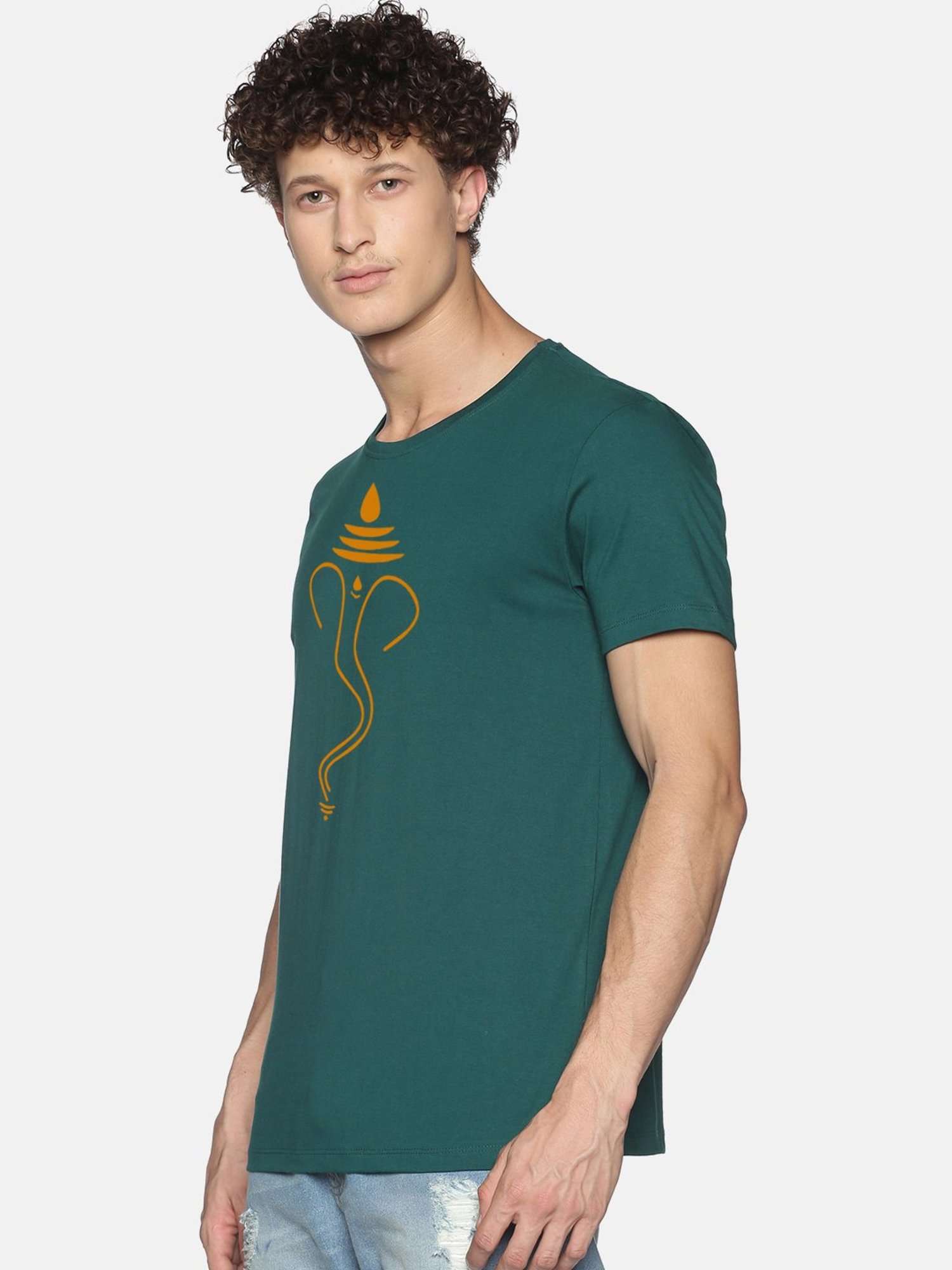 BLACK RADIO Green Slim Fit Printed Cotton Crew T-Shirt