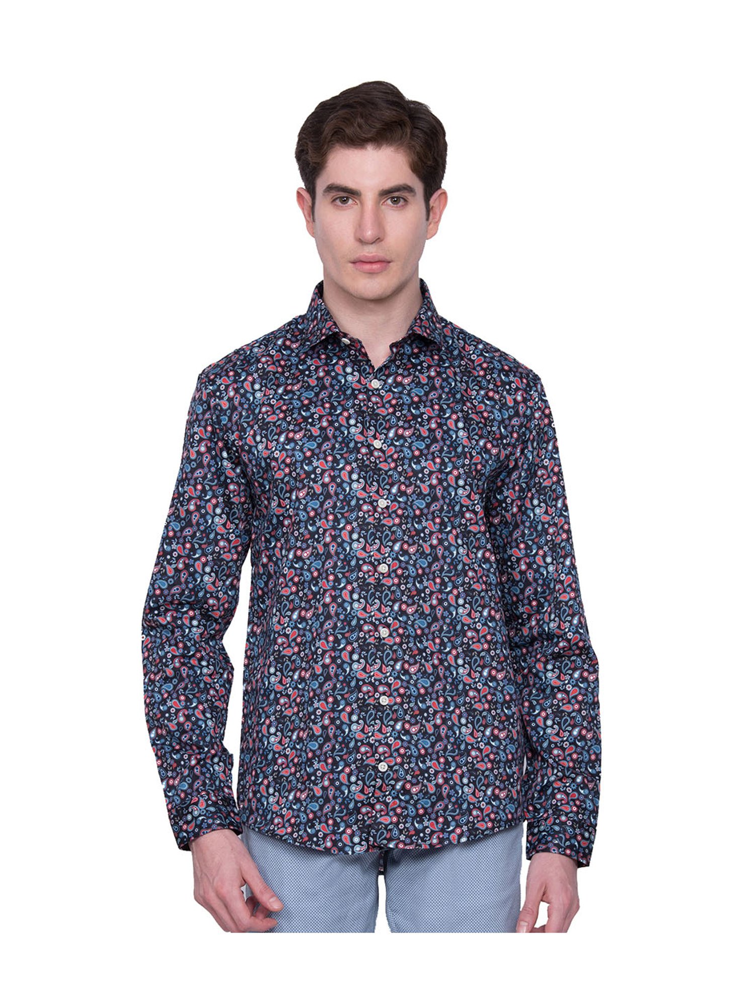 Lindbergh Black Printed Slim Fit Cotton Shirt