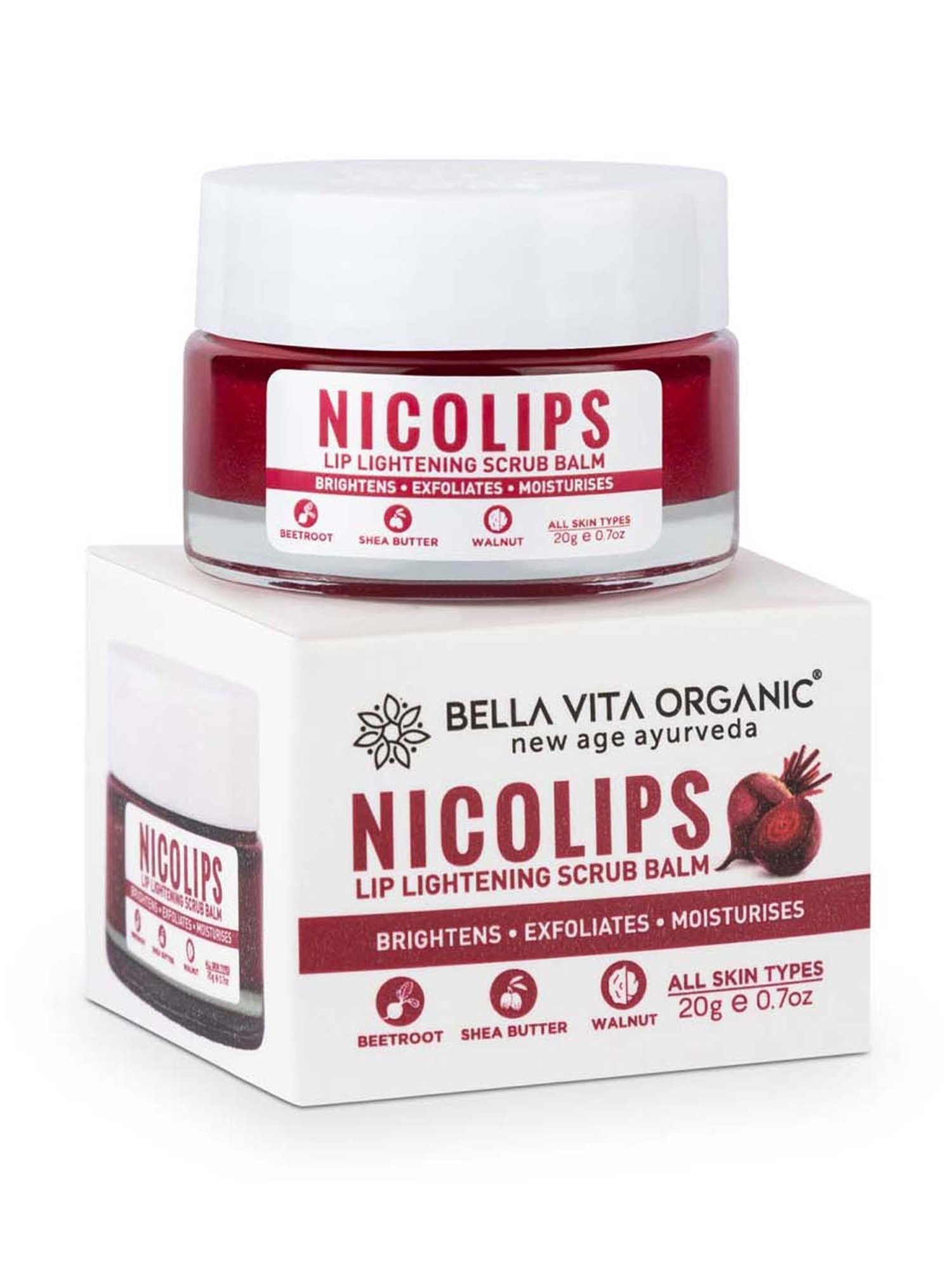 Bella Vita Organic NicoLips Lightening and Brightening Lips scrub for Men and Women - 20 gm