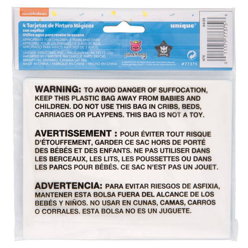 Baby Shark 4ct Magic Watercolor Painted Cards with Brushes Party Favors