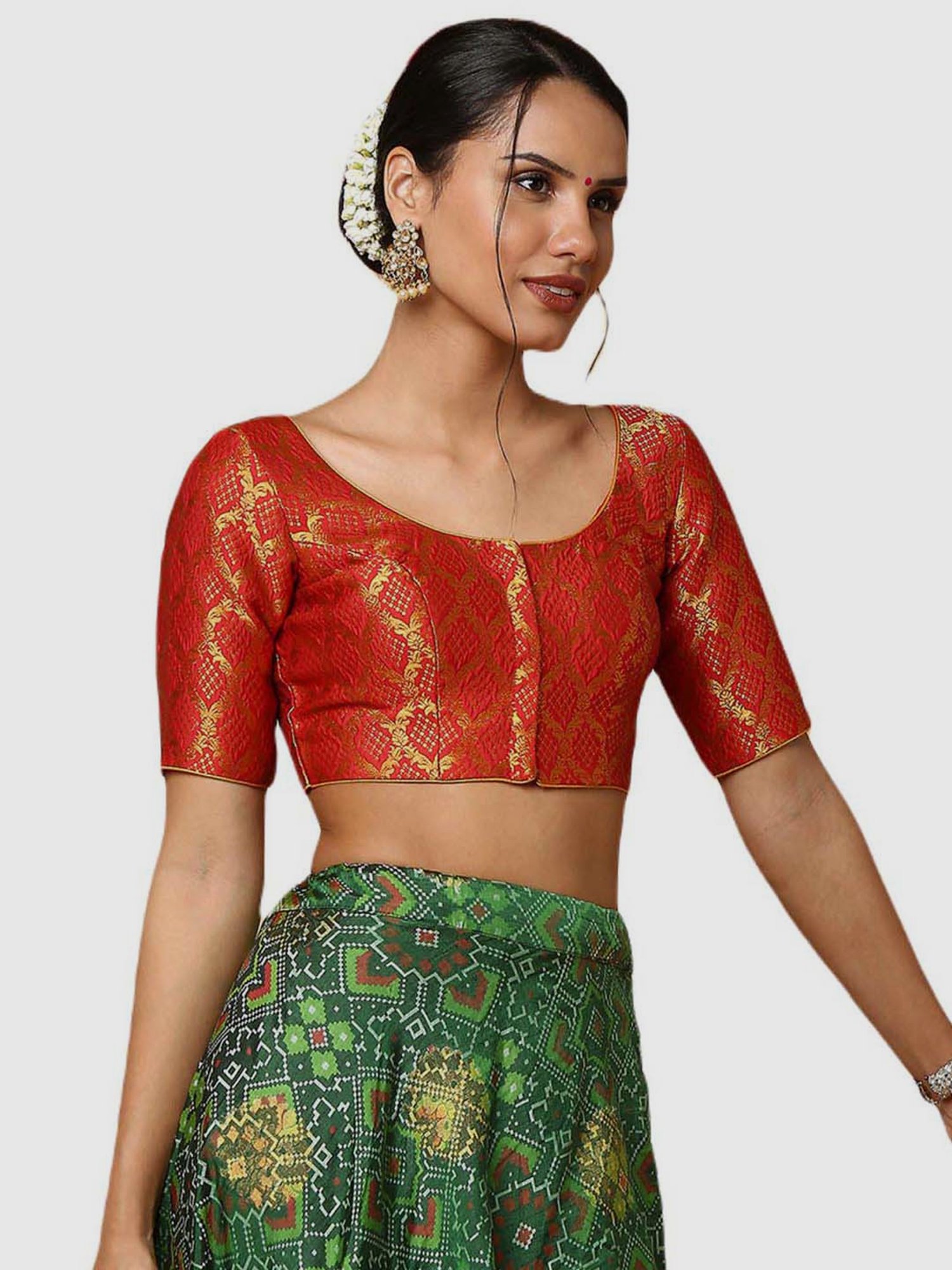 Salwar Studio Red Textured Readymade Blouse