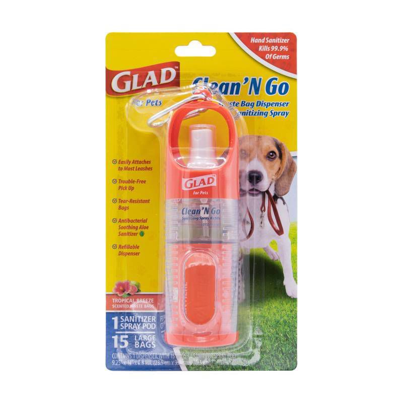 Glad Clean & Go Wastebag Dispenser + Sanitizing Spray for Dogs - 2pk