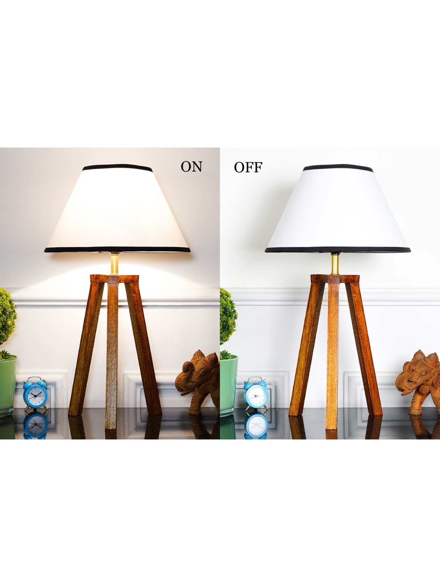 Kapoor Lamp Shades Honey & White Wood Griffith Tripod Cotton Shade Table Lamp