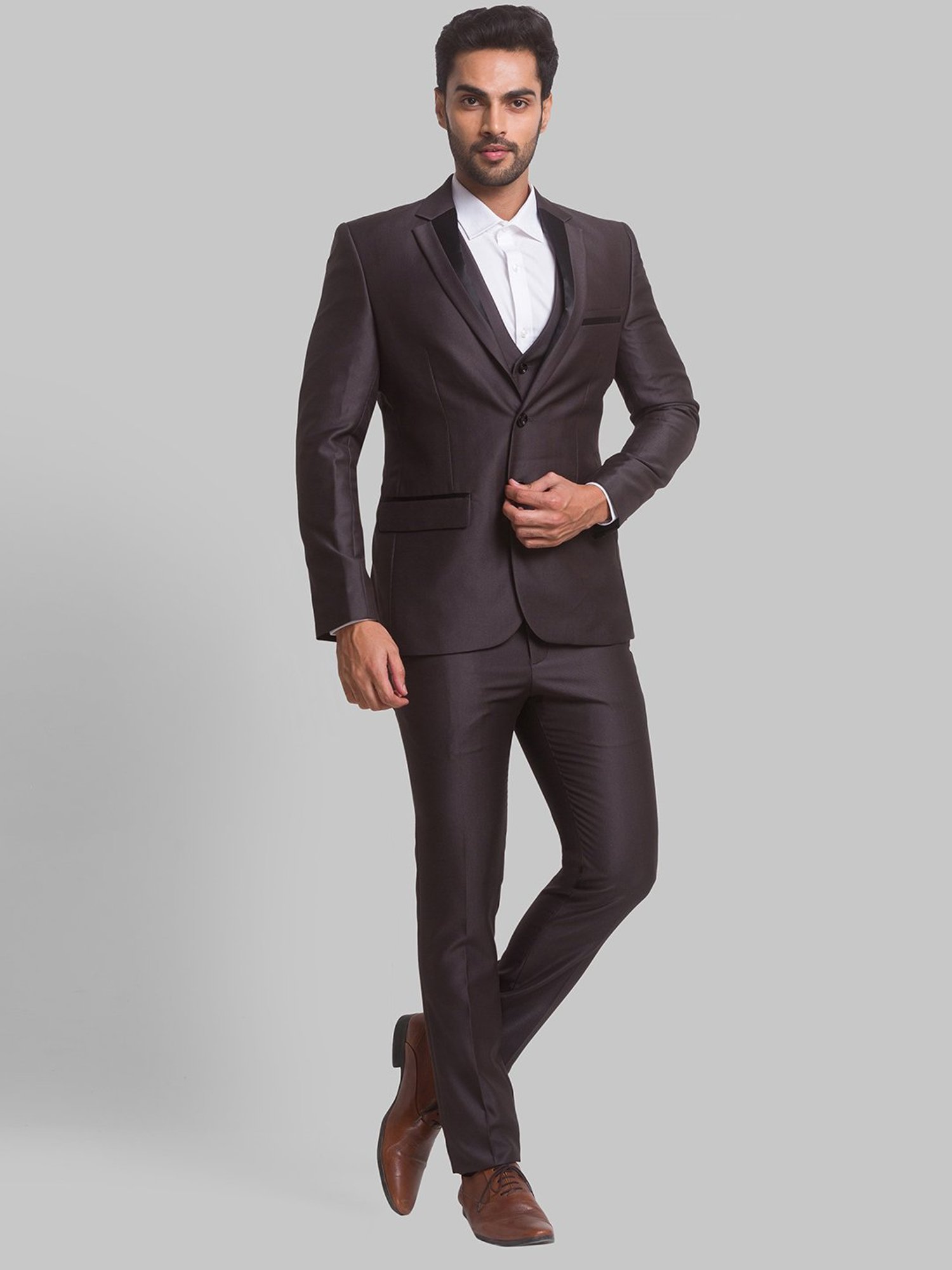 Parx Grey Regular Fit Three Piece Suit