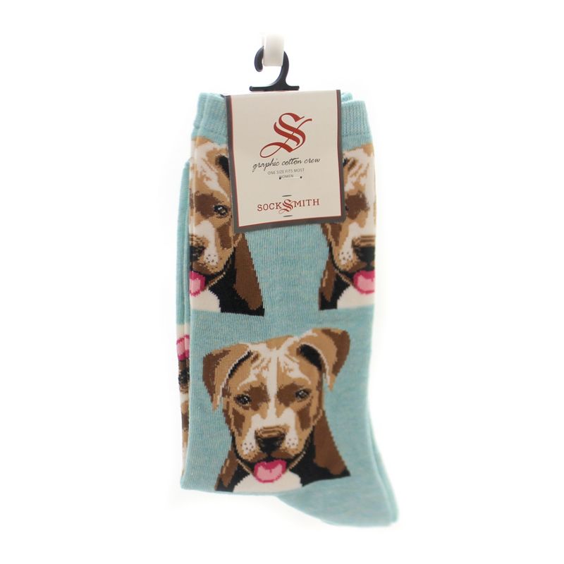 Novelty Socks 9.0" Pit Bull Mint Heather Dog Cottom Crew Socksmith  -  Socks