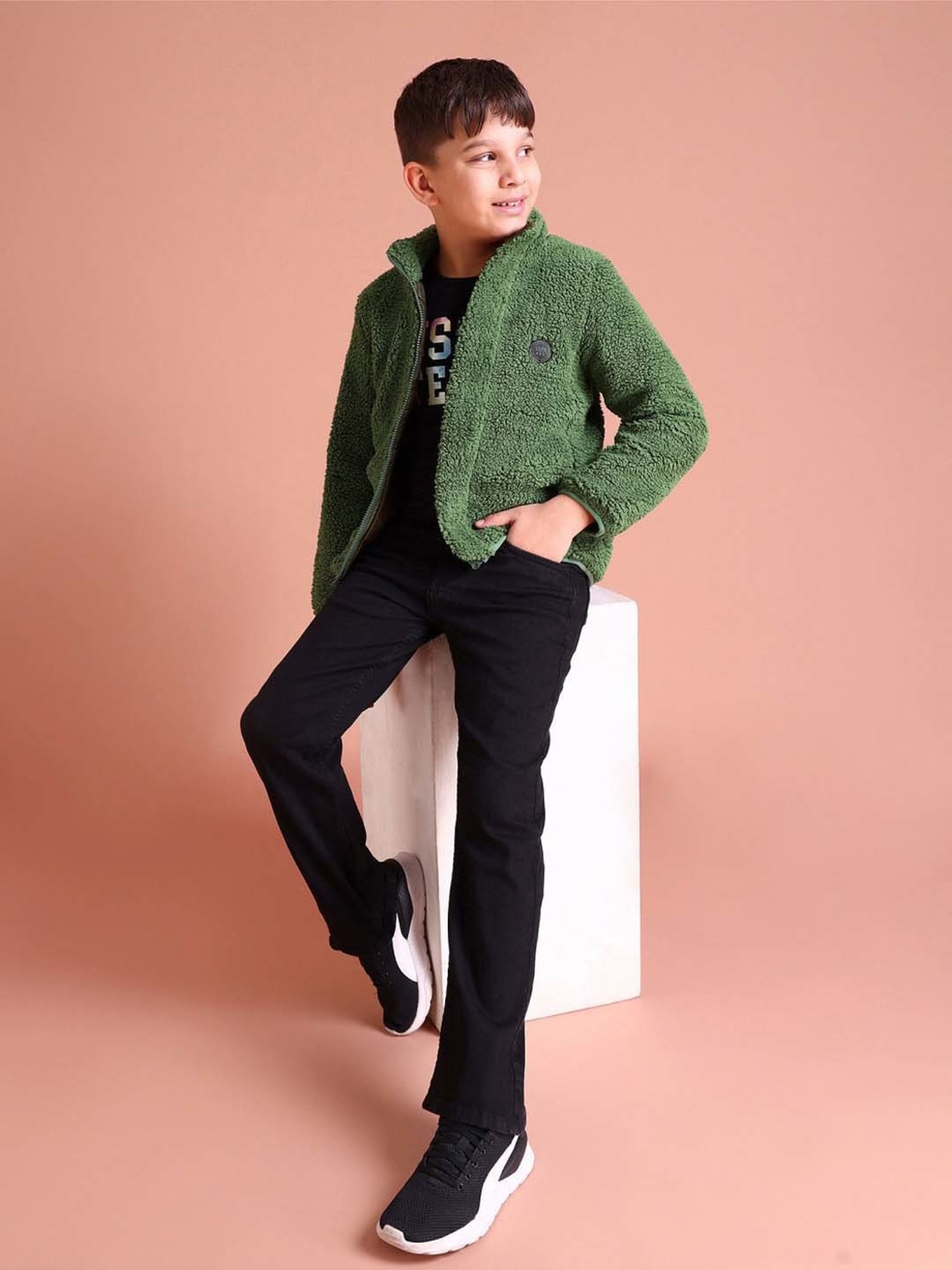 Allen Solly Junior Navy & Green Color Block Full Sleeves Jacket