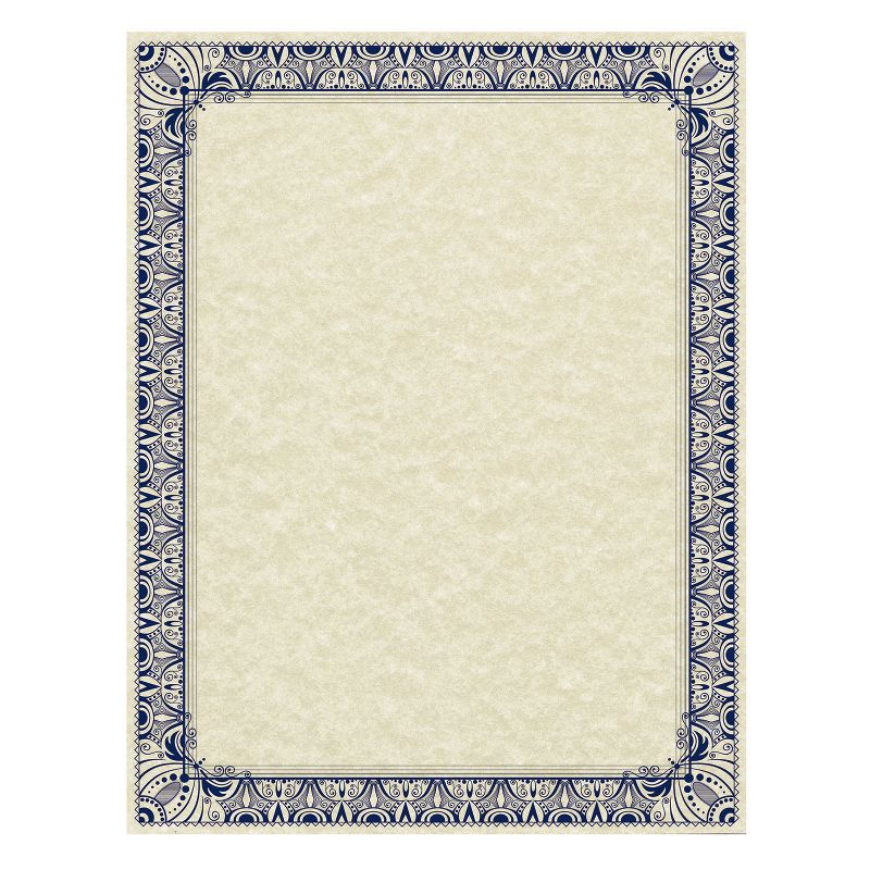Southworth Parchment Certif Retro 8 1/2 x 11 Ivory w/Blue & Silver-Foil Border 91352