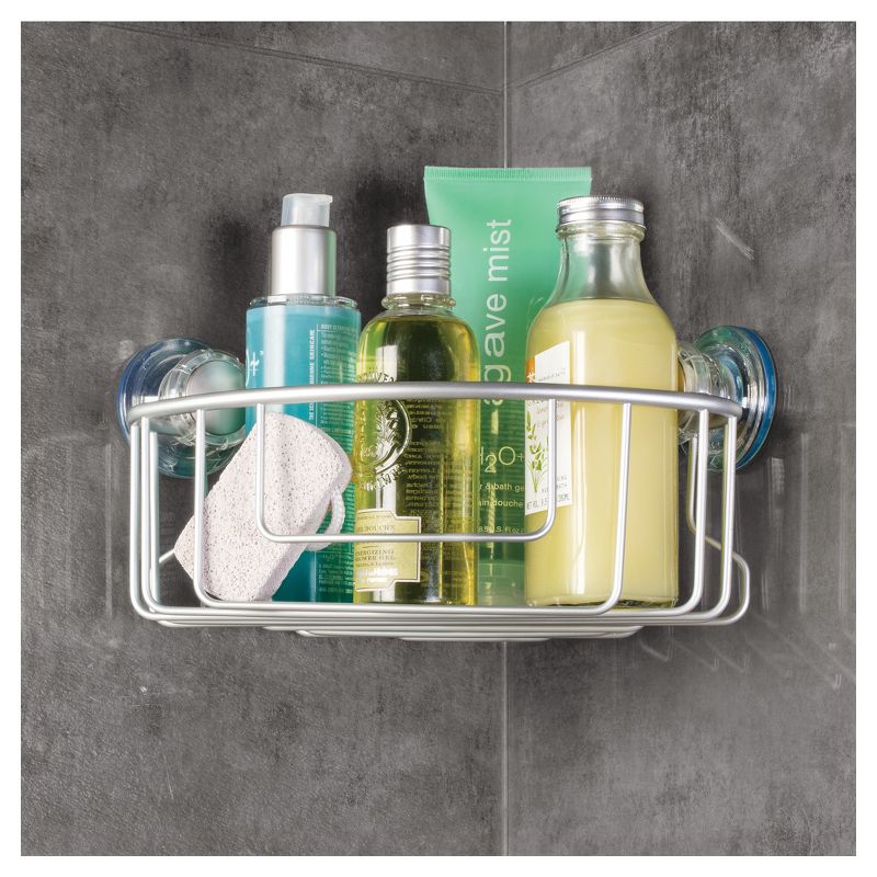 Rustproof Aluminum Turn-N-Lock Suction Bathroom Shower Corner Basket Silver - iDESIGN