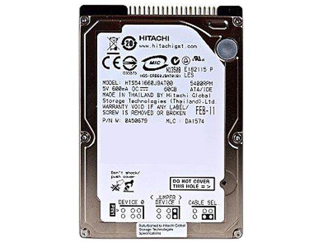 Hitachi GST Travelstar 5K160 HTS541660J9AT00 (0A28416) 60GB 5400 RPM 8MB Cache IDE Ultra ATA100 / ATA-6 2.5" Notebook Hard Drive
