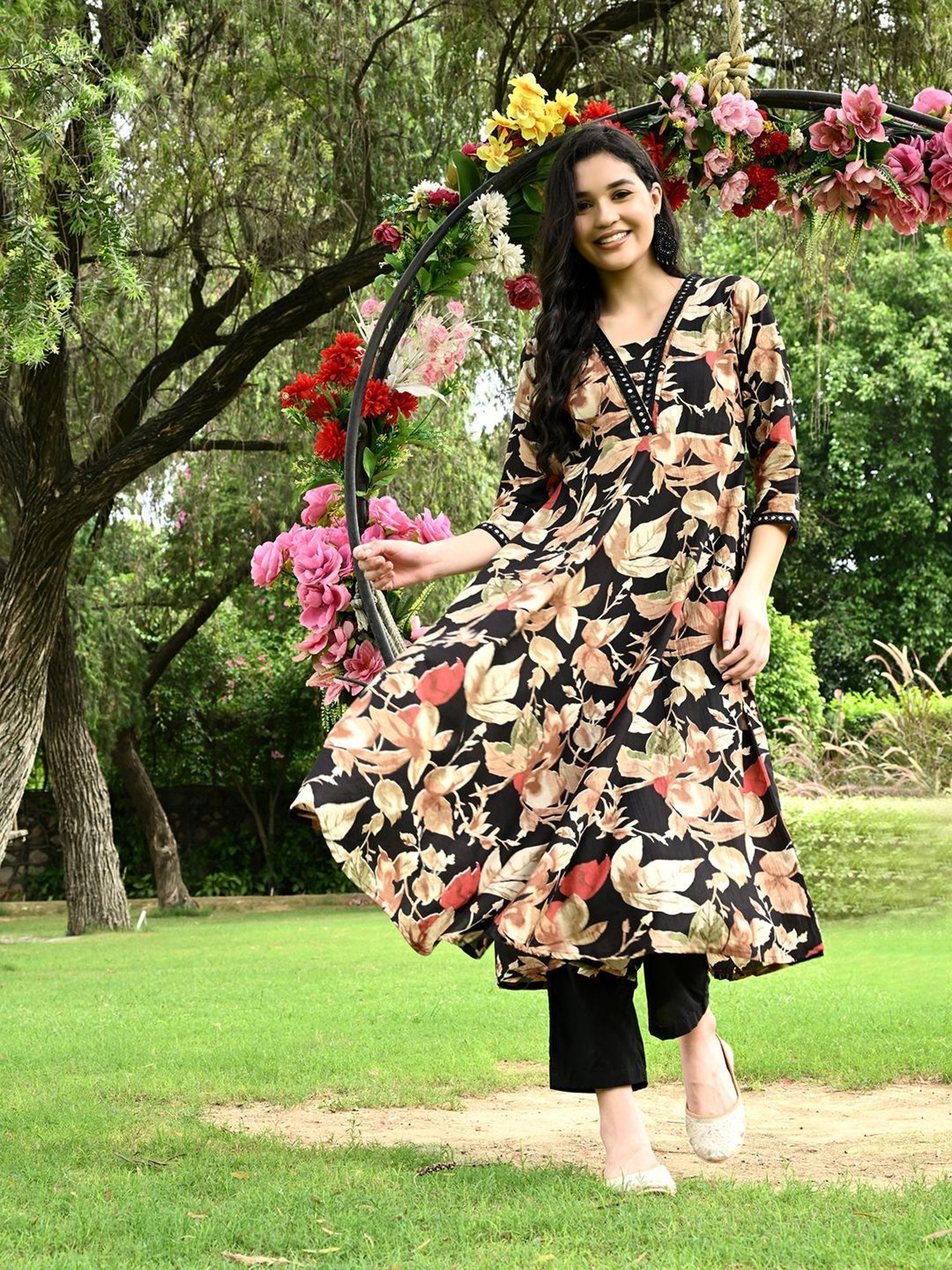 DECKEDUP Black Printed Kurta With Pants